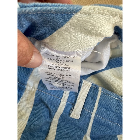 Anthropologie Maeve‎ Parasol Stripe Dad Shorts Blue High Rise Pleated Denim 4 - Picture 5 of 8